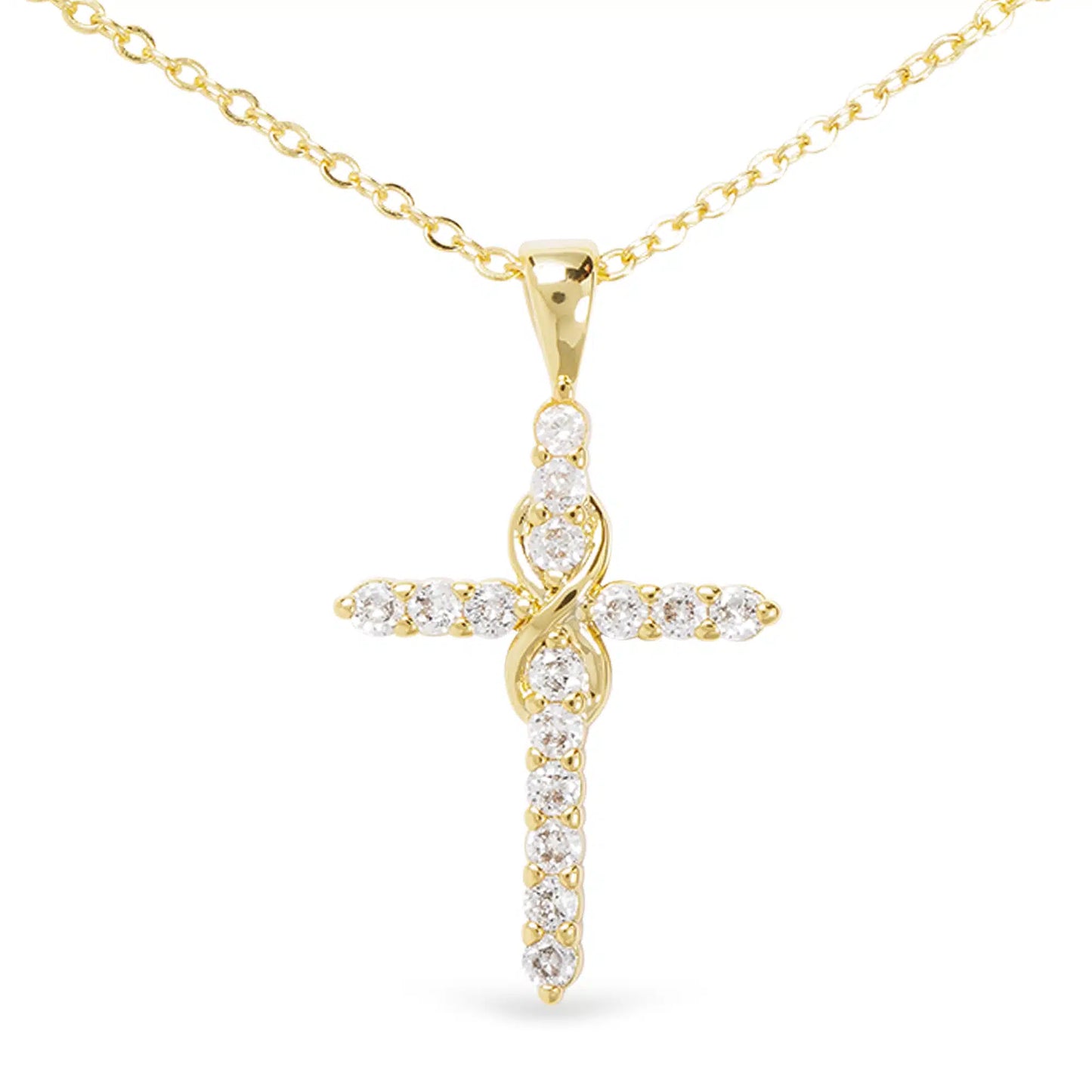 Gold Necklace with Crystal Cross Pendant and Gold Infinity Symbol