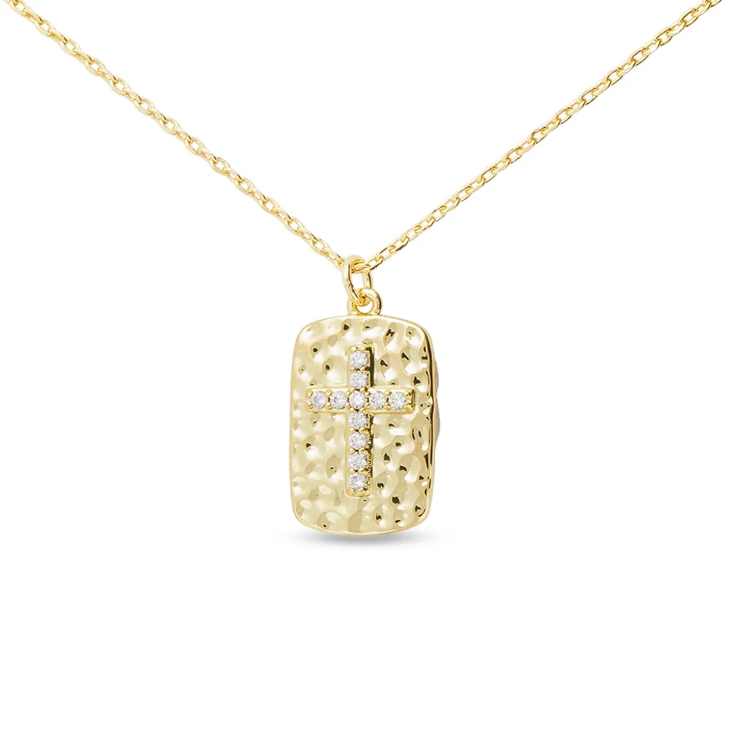 Gold Necklace with Gold Stone and Cross Pendant