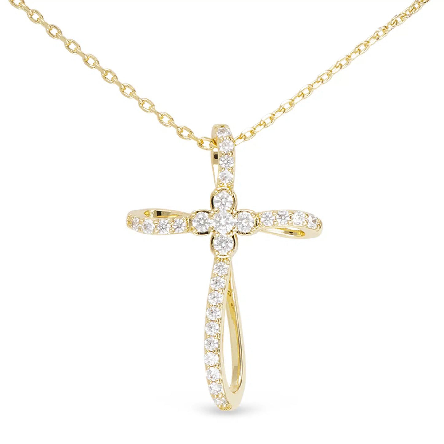 Gold Necklace with Gold Crystal Folded Cross Pendant