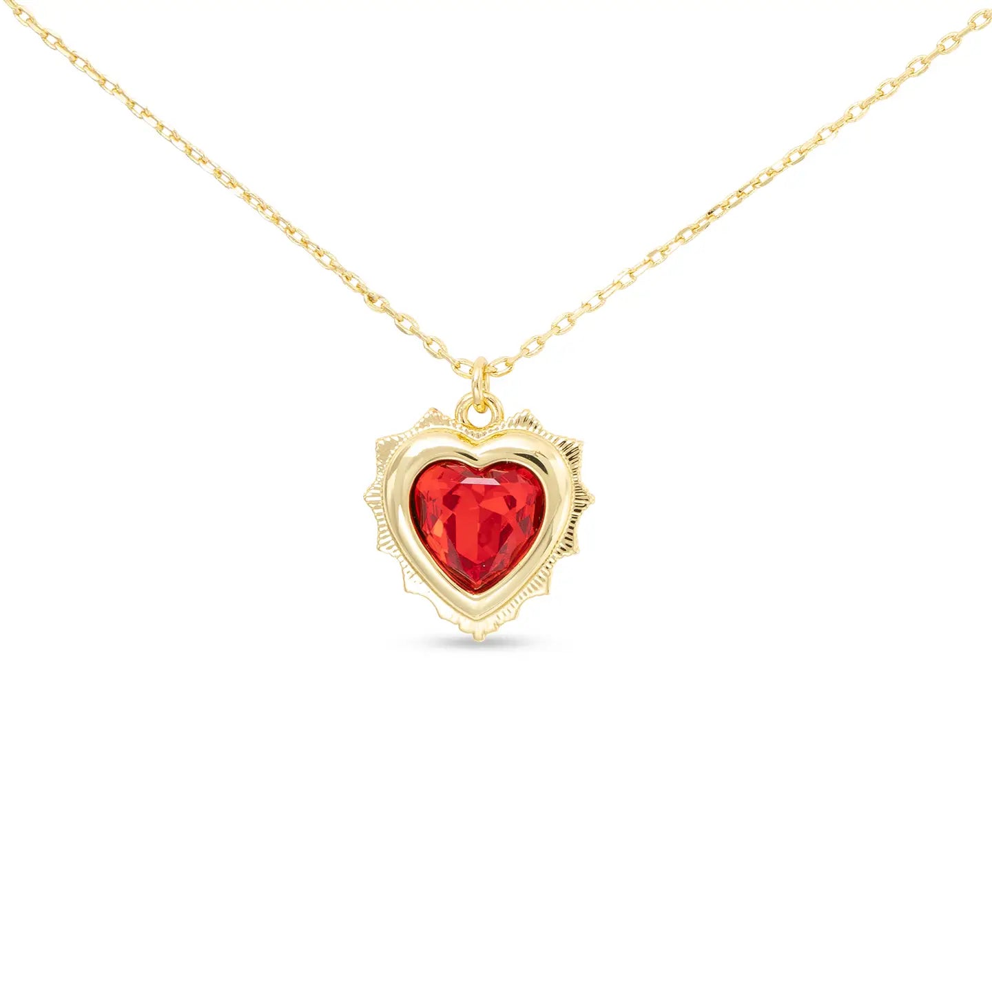 Gold Necklace with Gold Heart Pendant filled with Birthstone Colored Crystal