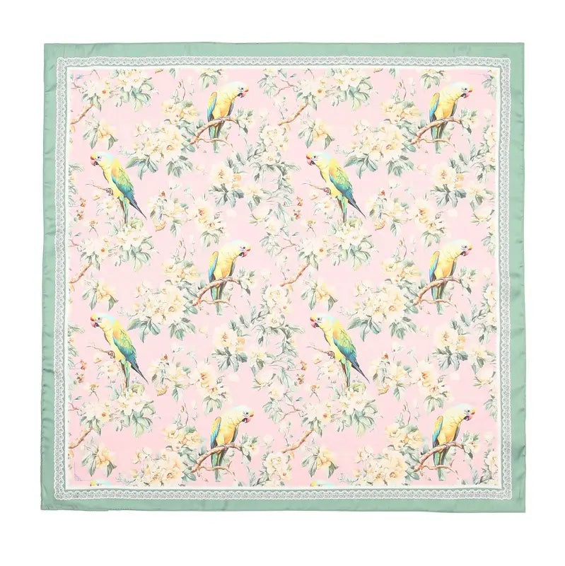 Floral Bird Print Silky Feel Bandana Scarf