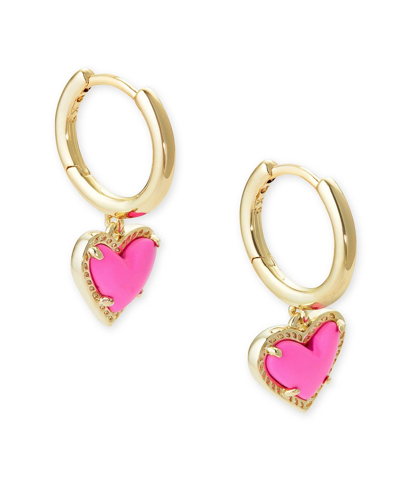 Kendra Scott Ari Heart Huggie Earrings Gold Neon Pink