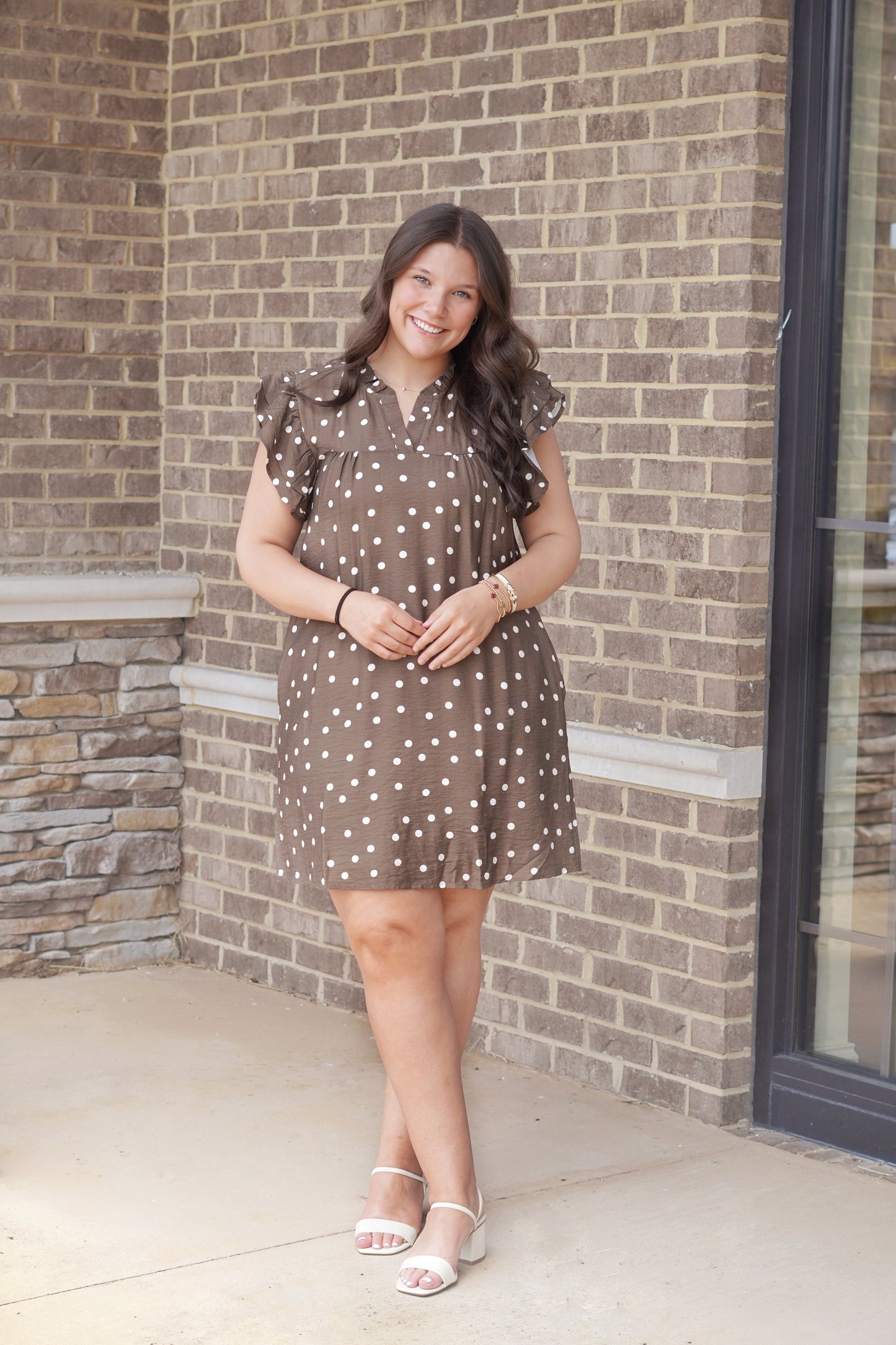 Darling Polka Dot Ruffle Sleeve Dress