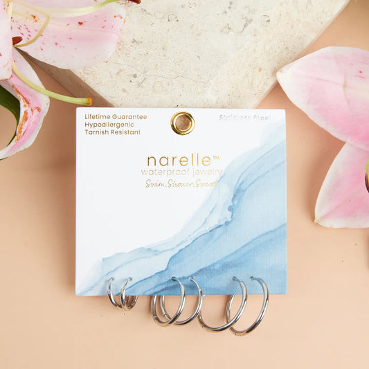 silver hoop trio set, three different sizes of plain silver hoops