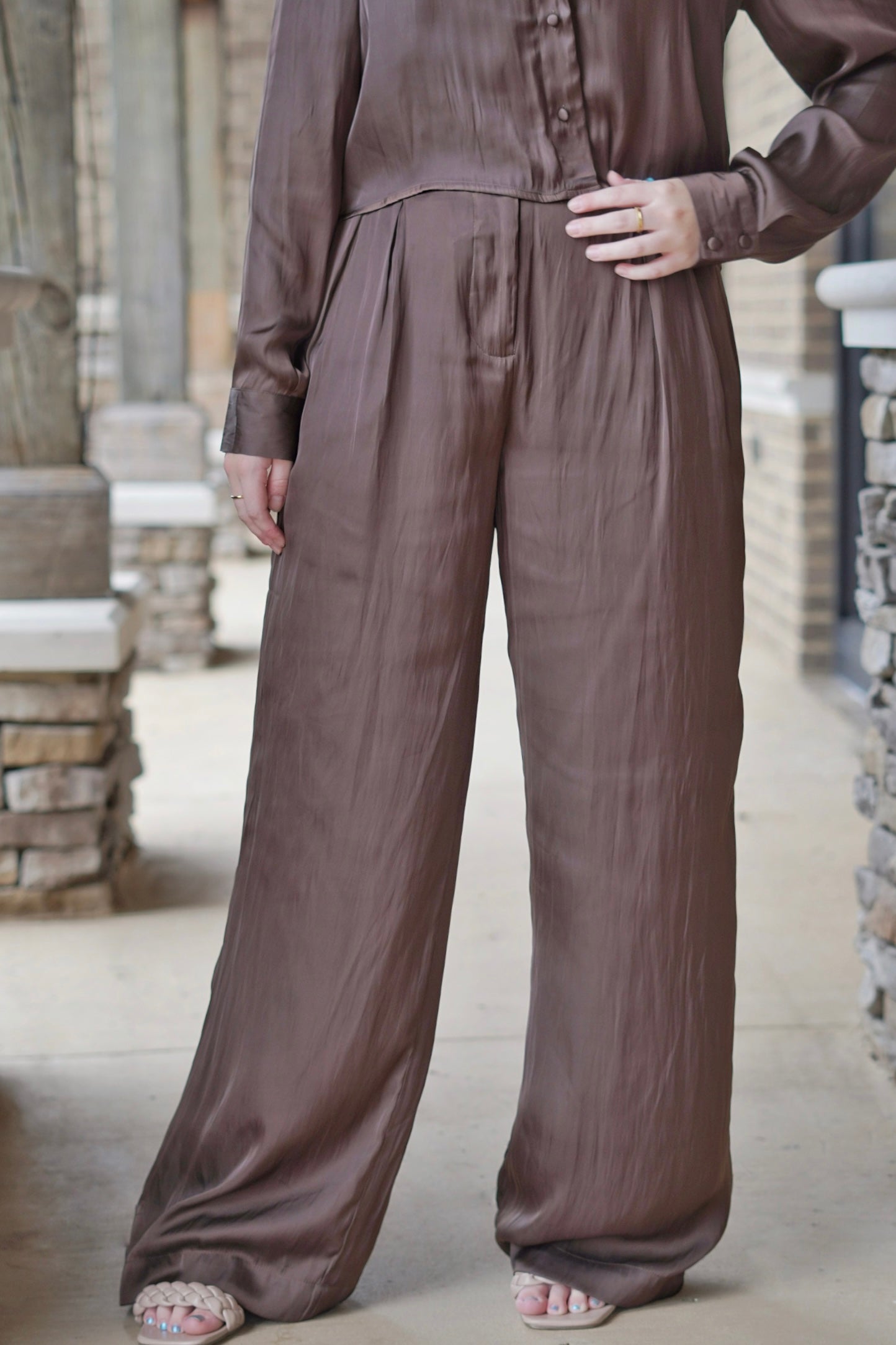 Dark Chocolate Colored Wide Leg Pants with Pockets