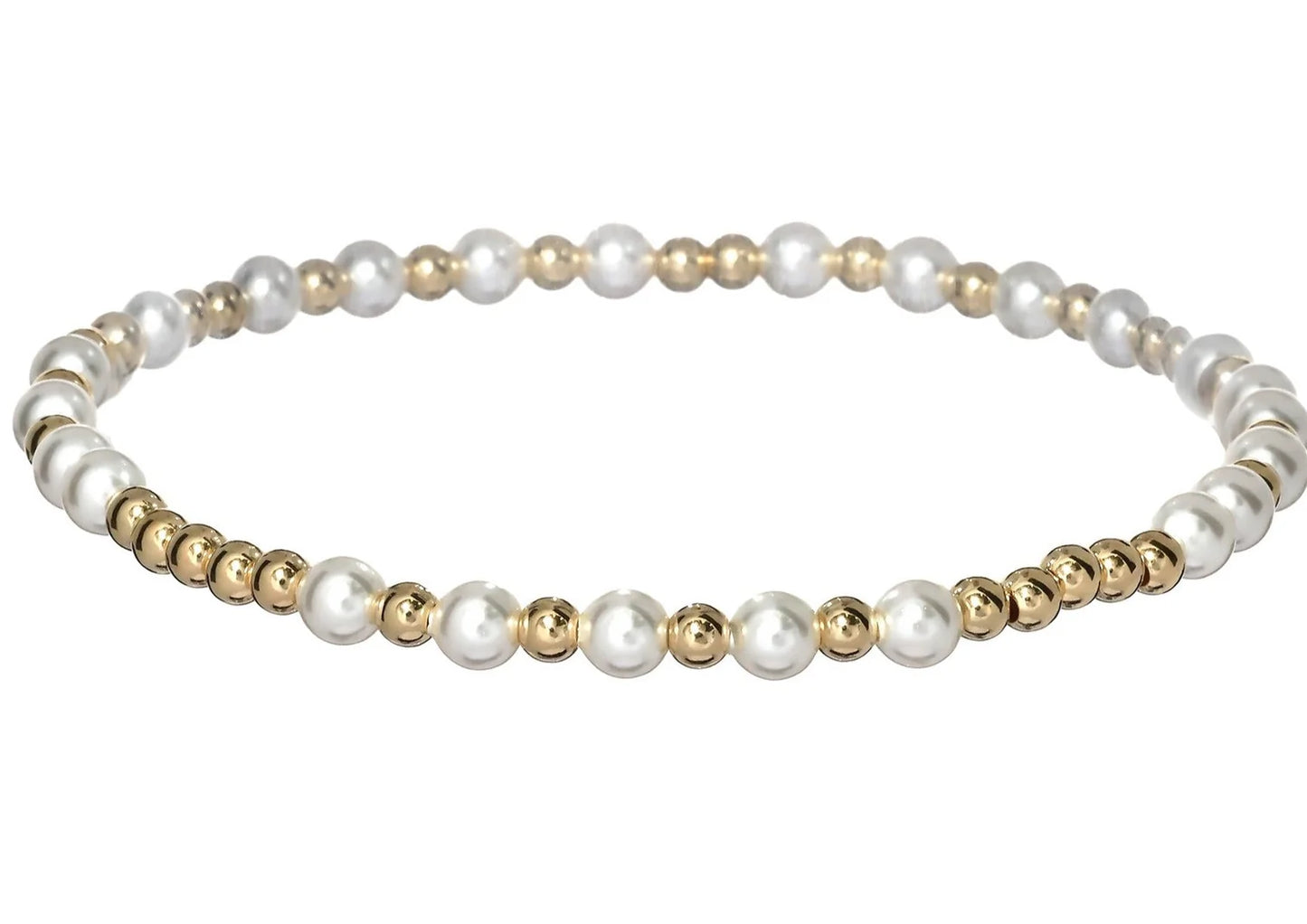gold and pearl beaded bracelet BEADS: CLASSIC 3MM & FRESHWATER PEARLS GOLD: 14K GOLD FILLED
