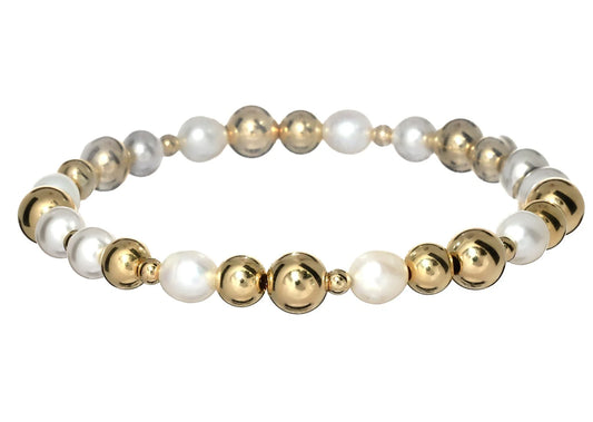 large gold bead and pearl beaded bracelet BEADS: CLASSIC 2MM/6MM/7MM & FRESHWATER PEARLS GOLD: 14K GOLD FILLED