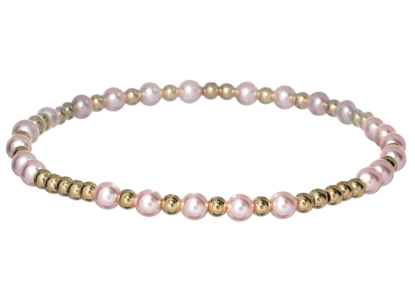 gold bead and pink pearl beaded bracelet BEADS: CLASSIC 3MM & FRESHWATER PEARLS GOLD: 14K GOLD FILLED