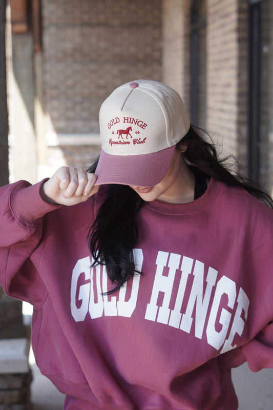 Gold Hinge Hat, Rose Color, Equestrian Club Logo, Adjustable Strap