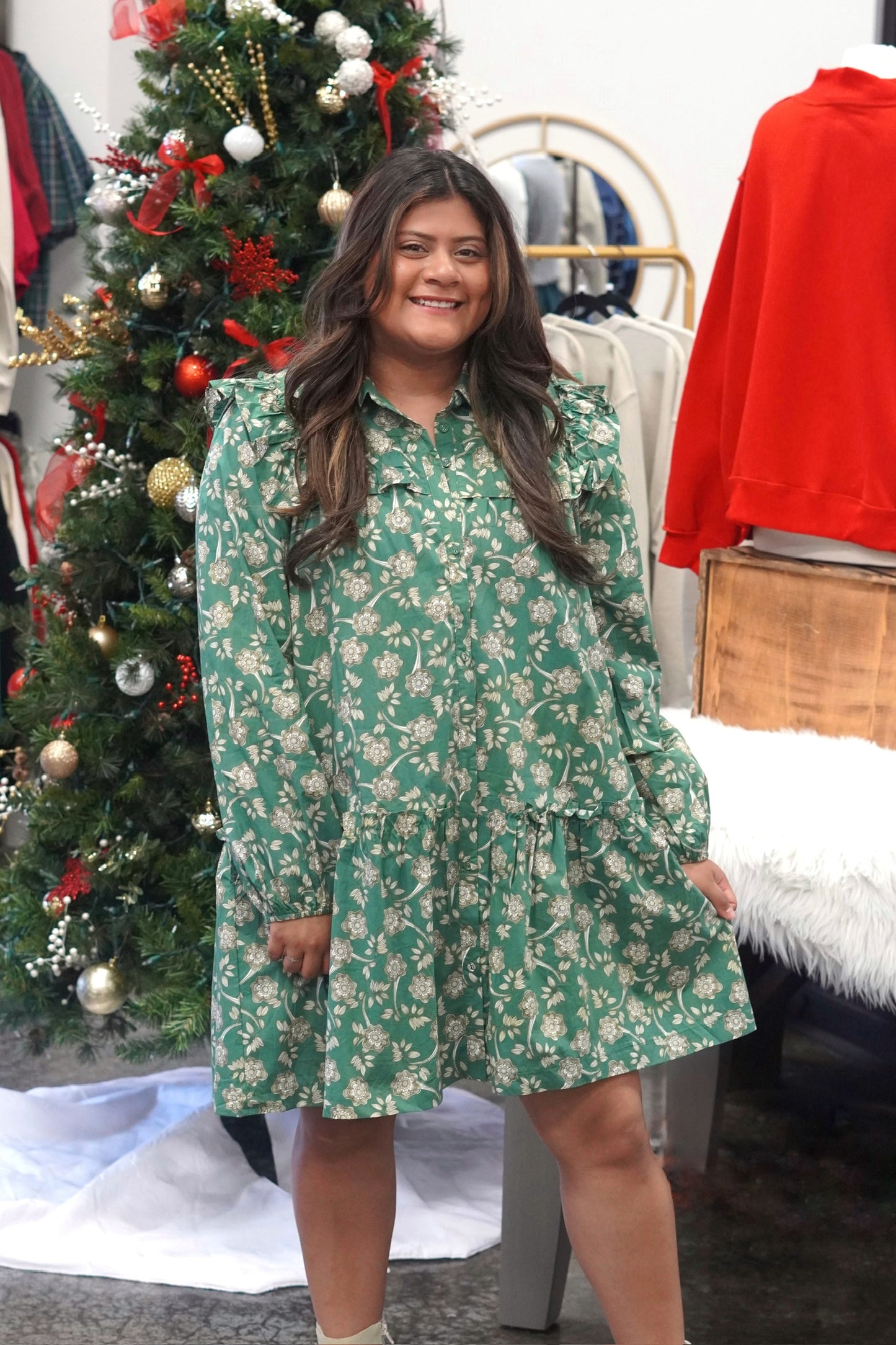 Georgia Green Floral Collar Dress