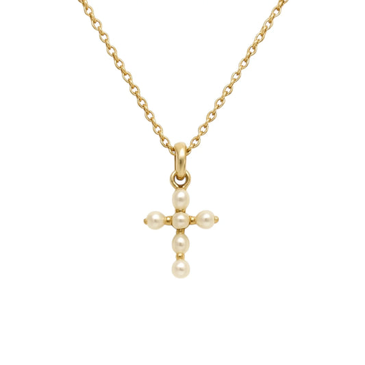 RACHEL | PEARL CROSS CHARM NECKLACE