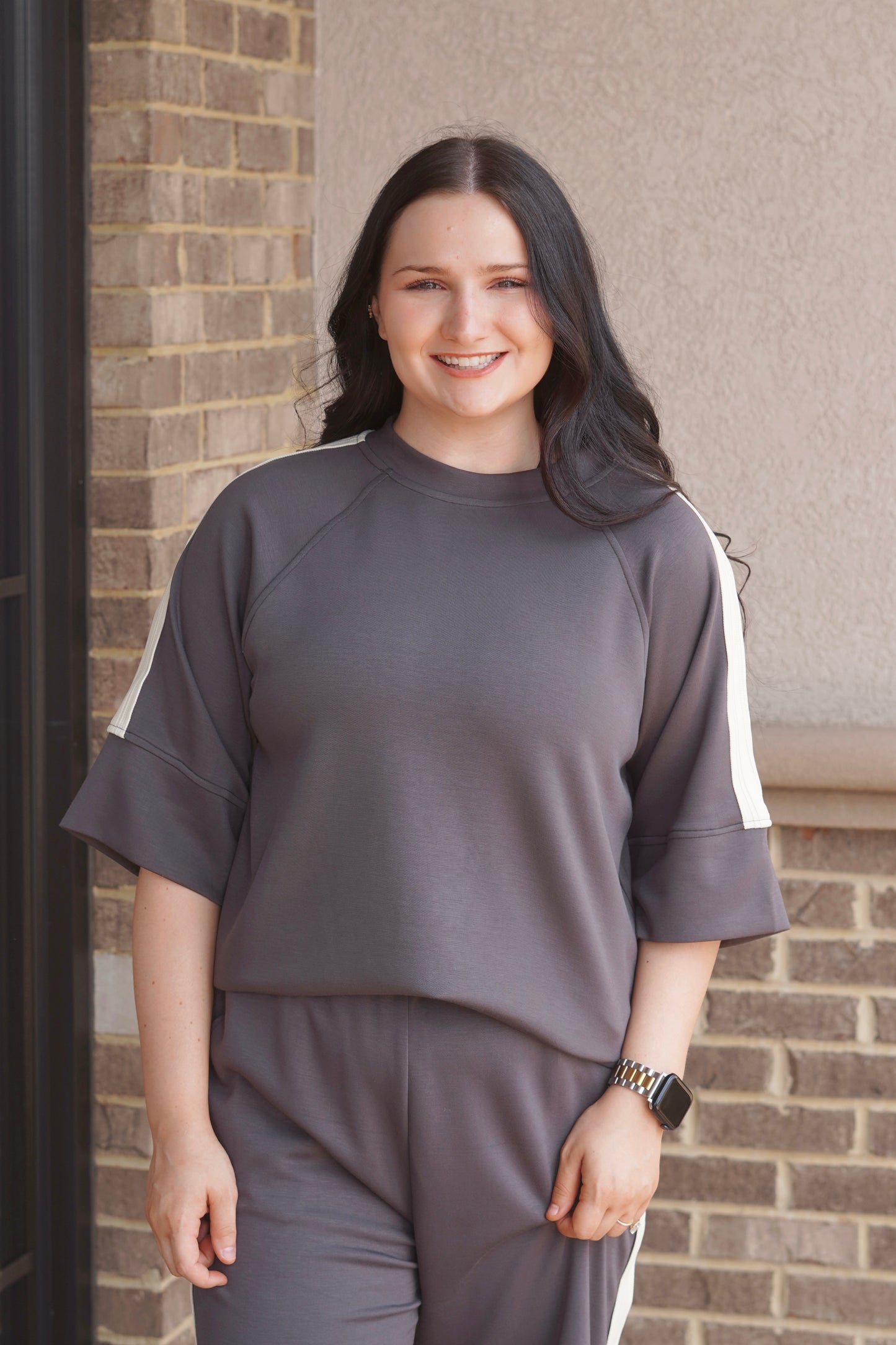 Charcoal Scuba Half Sleeve Top
