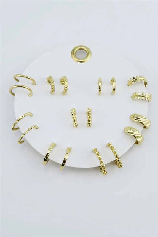Set Of 9 Gold Hoops Earring Set, Gold Plated, All Different Designs