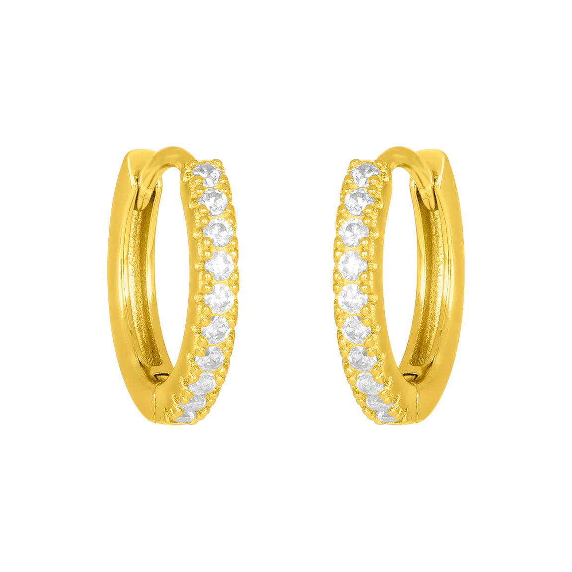petite crystal huggie, 18k gold plated 925 sterling silver, cubic zirconia, Hypoallergenic.