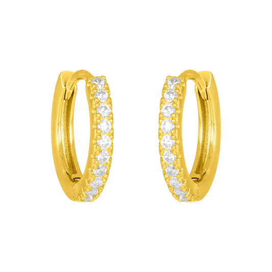 petite crystal huggie, 18k gold plated 925 sterling silver, cubic zirconia, Hypoallergenic.