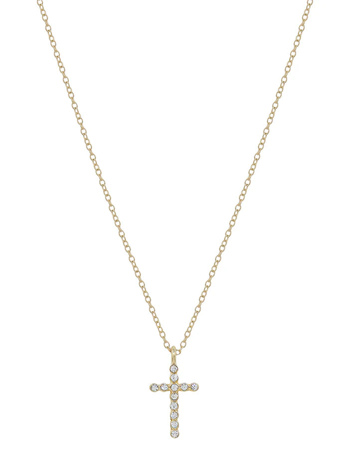 Gold necklace with rhinestone cross
