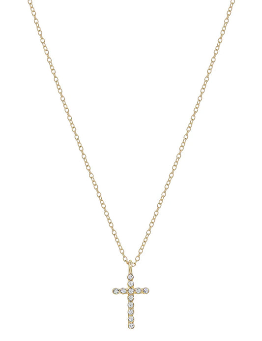 Gold necklace with rhinestone cross
