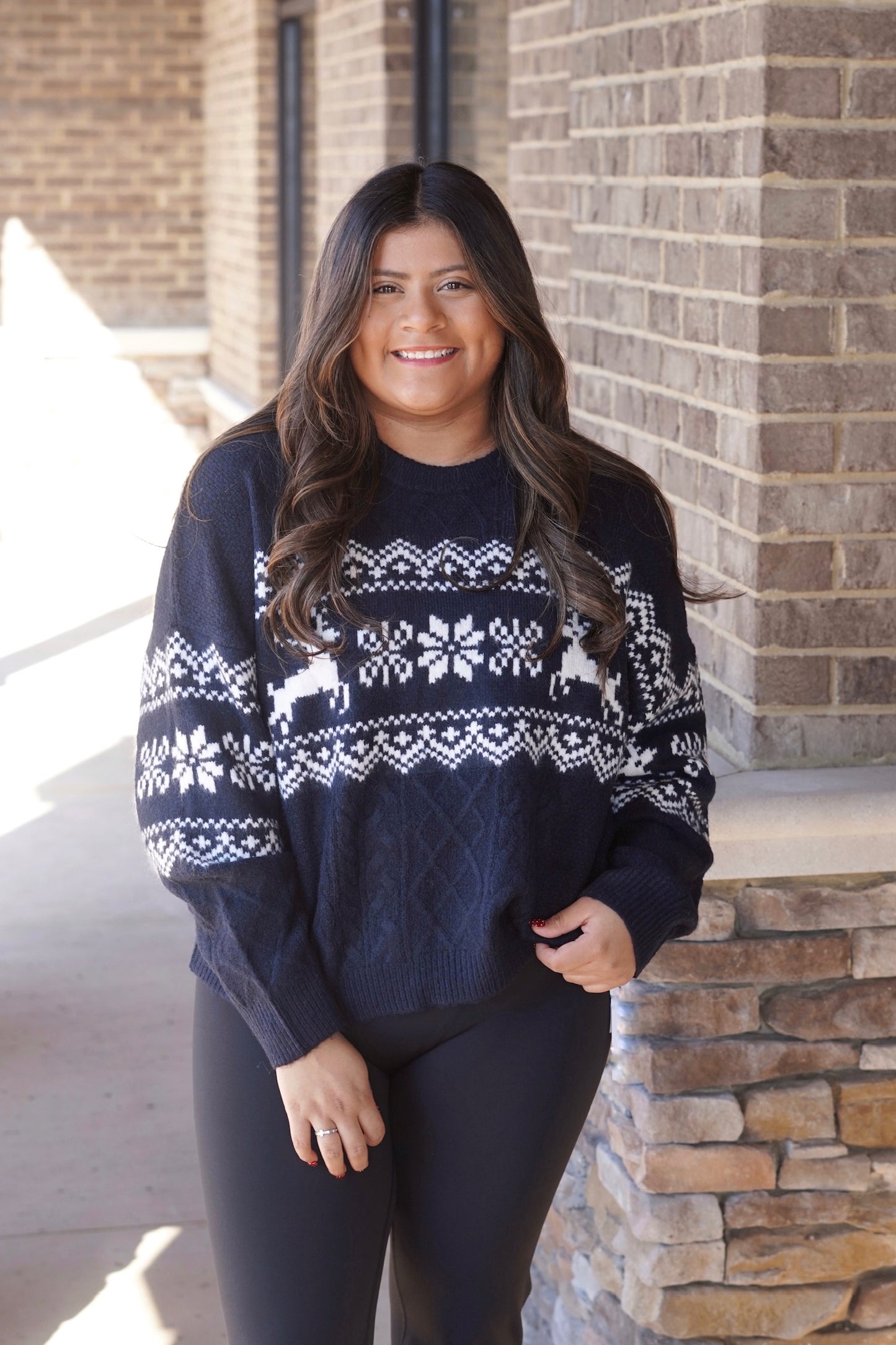 Navy Snowflakes Cable Knit Sweater