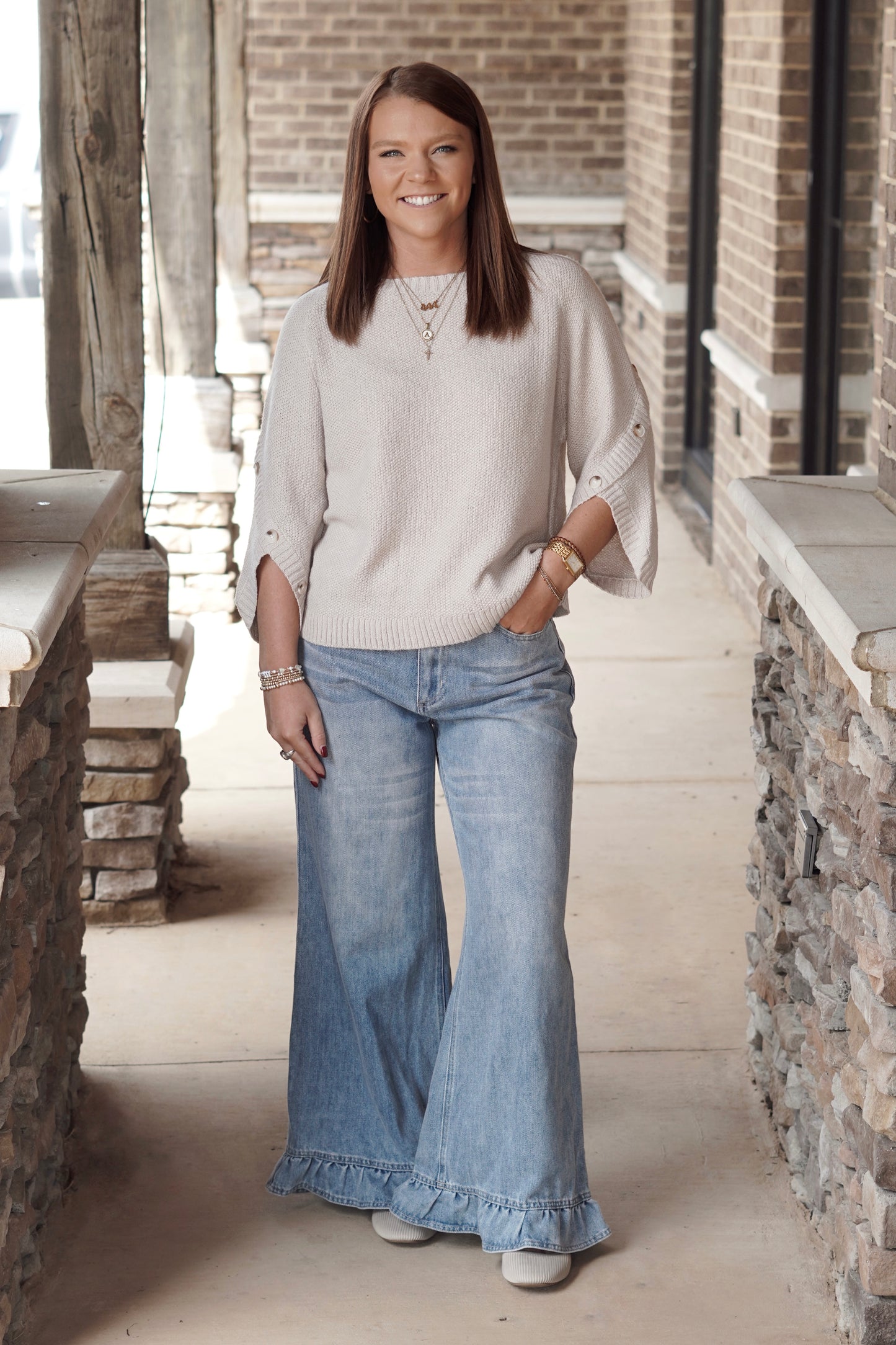 Dolly Denim Washed Ruffle Hem Jeans
