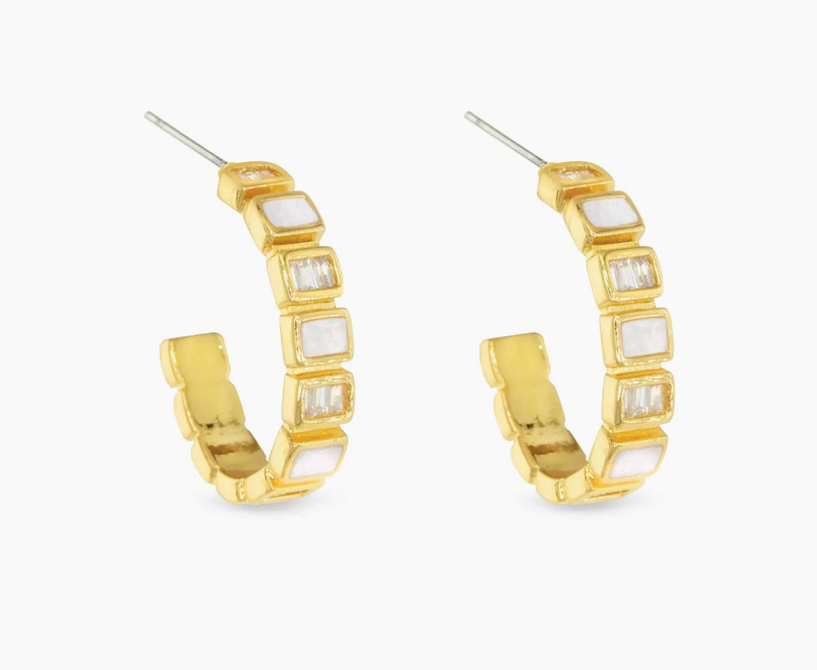 Gold MOP Clover Hoop Earrings