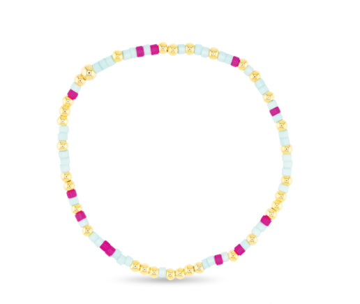 Gold Bead Blue Pink Multi Stretch Bracelet