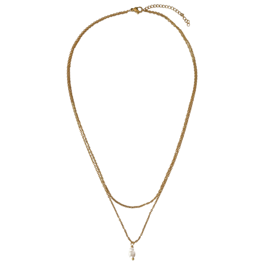 Gold Layered Necklace, Dainty Cross Pendant, Multiple Chains, Water Resistant, Stainless Steel, Lobster Clasp, 18 in. + 2 in. Extender