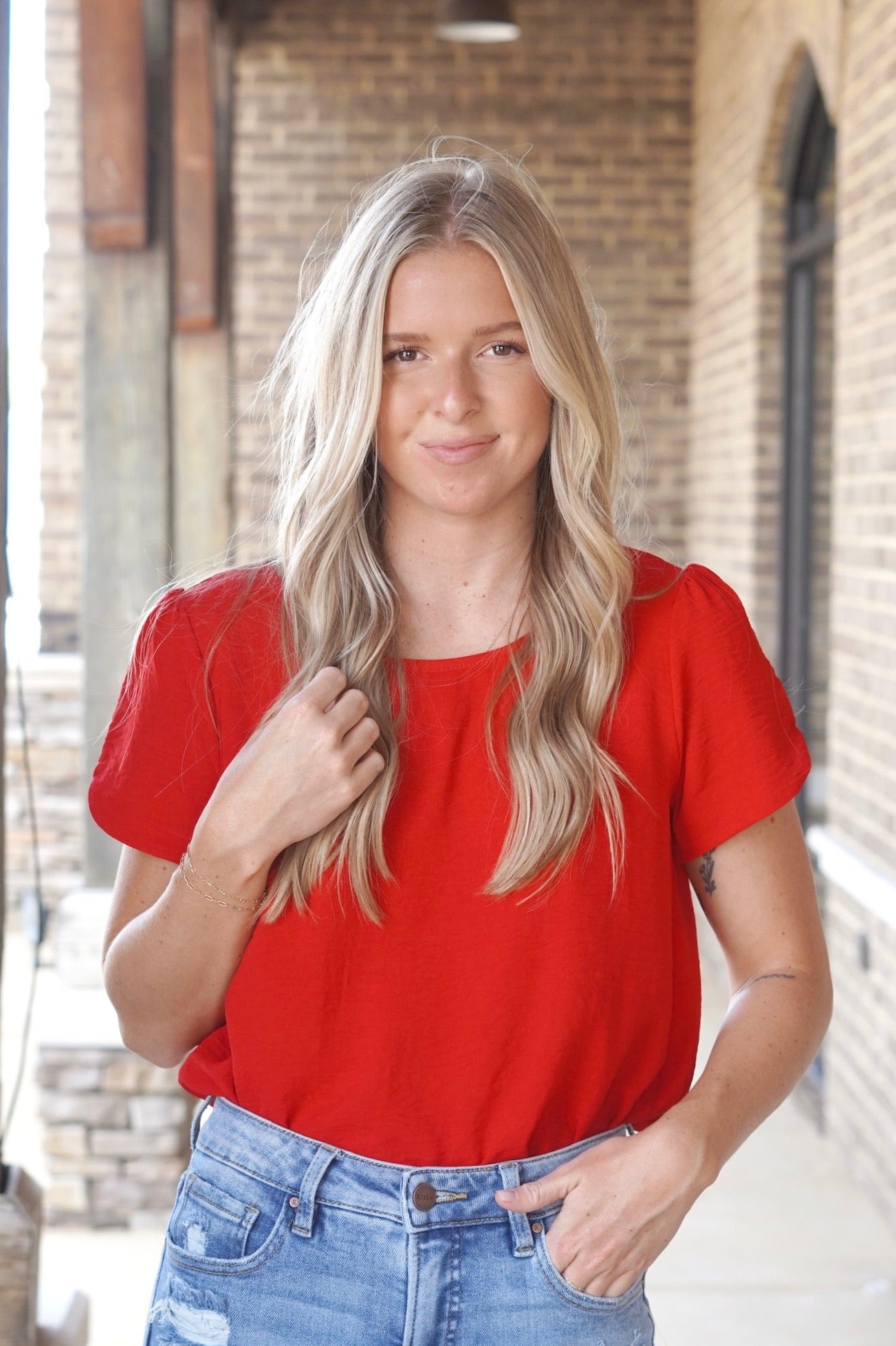 Aspen Everyday Pop Of Red Blouse