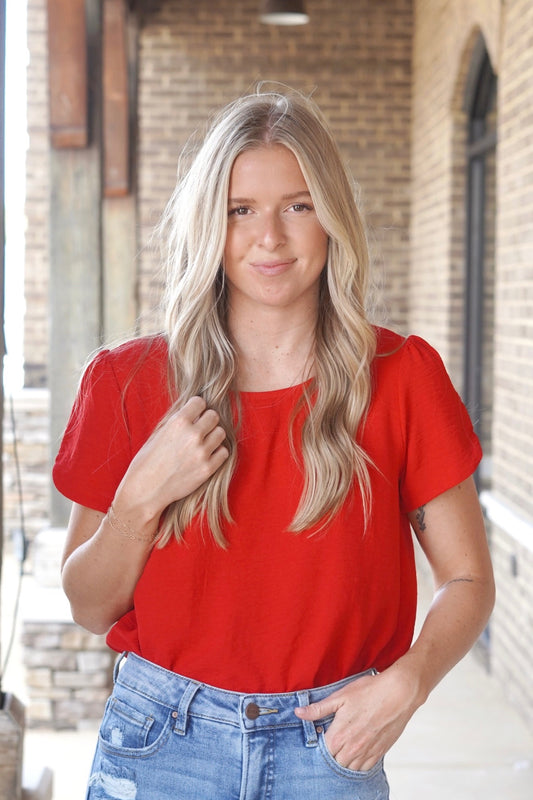 Aspen Everyday Pop Of Red Blouse