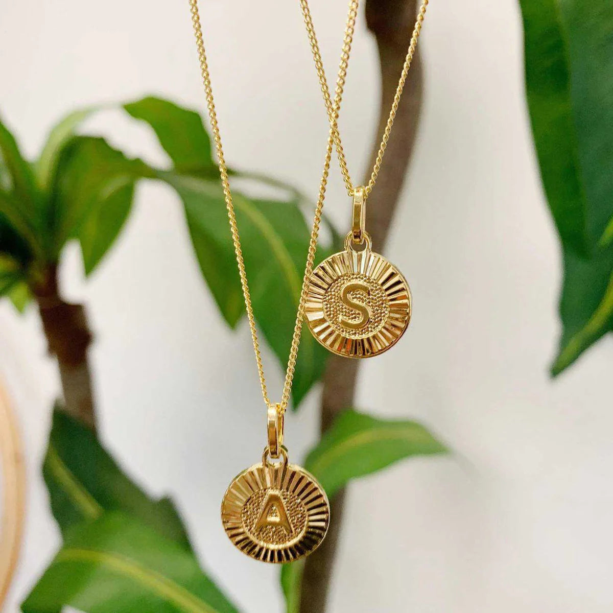Bracha gold filled medallion initial neckline