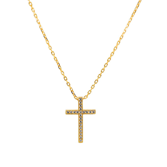 Gold Chain Necklace, Small Cross Pendant Set With Small Diamonds, CHAIN LENGTH: 16'/18" + 2" EXTENSION,