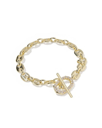Gold Toggle Link And Chain Bracelet with Crystal Detailing