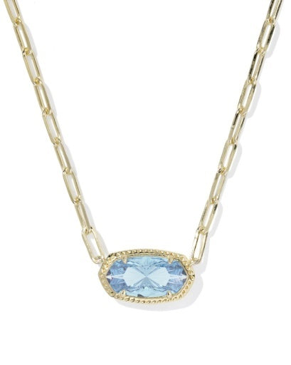 Gold chain necklace with light blue oval pendant