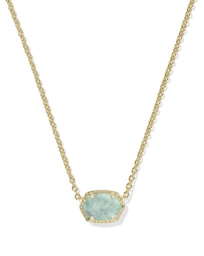 Gold Frame Short Pendant Necklace with a Blue stone.