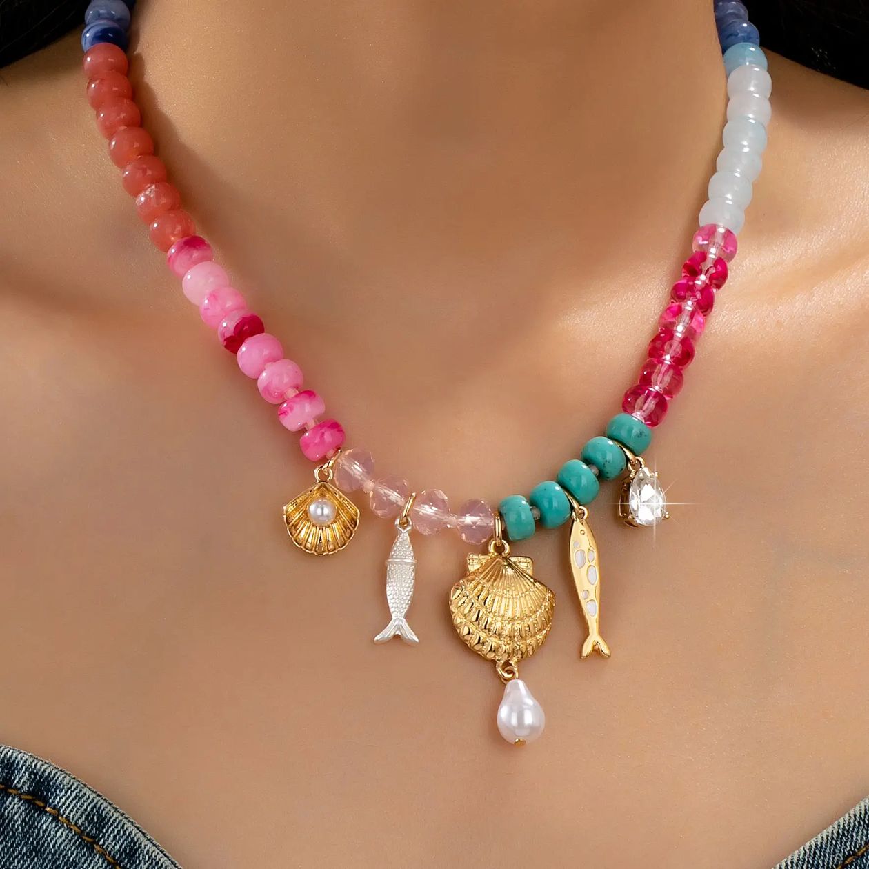 Nautical Multi-Color Beaded Charm Necklace