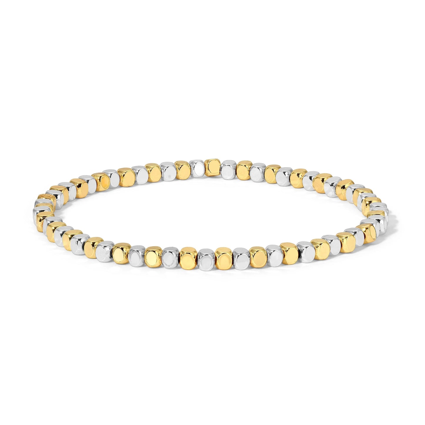 3mm Silver And Gold Mixed Cube Beaded Bracelet