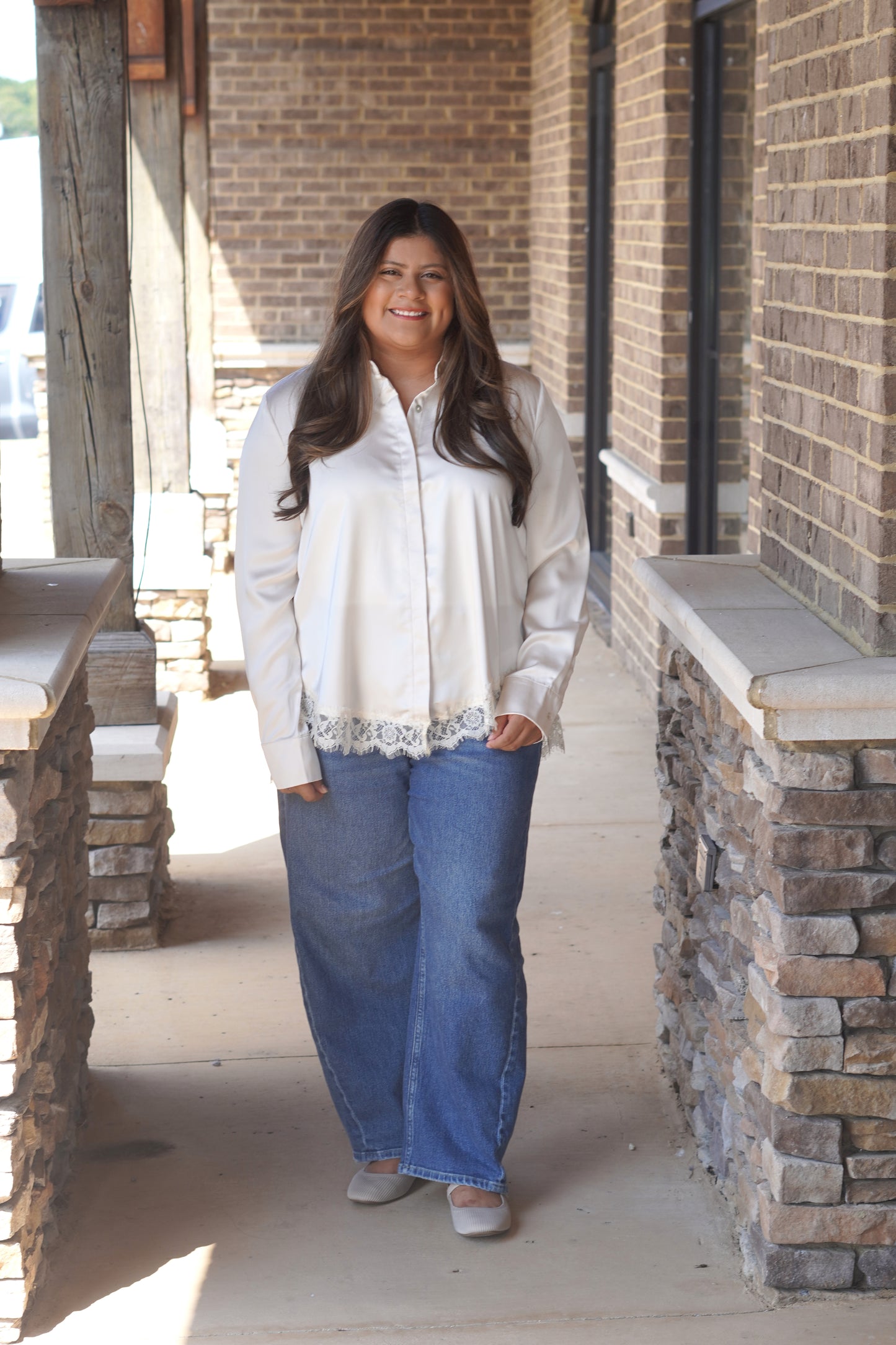 Classy Lace Trim Button Up