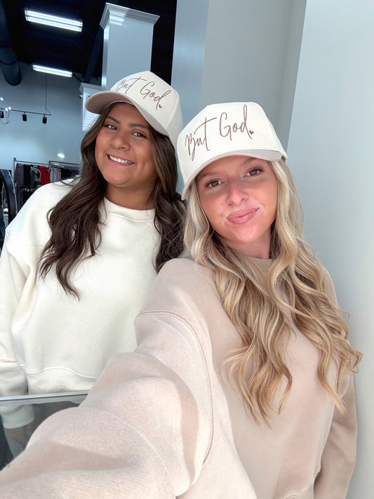 "But God" Embroidered Hat, Adjustable, Color: Brown