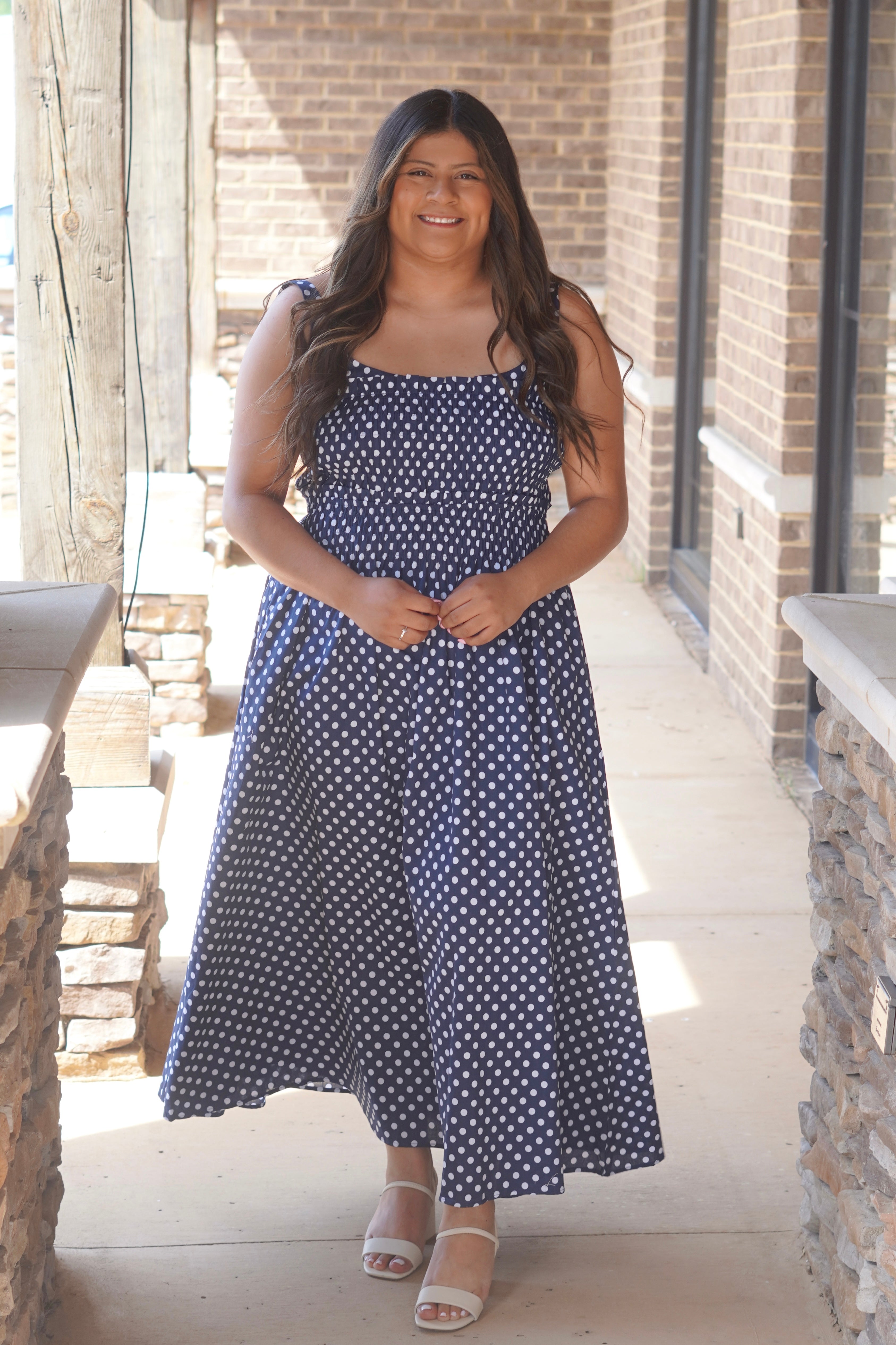 Polka Dot Navy Maxi Dress Small
