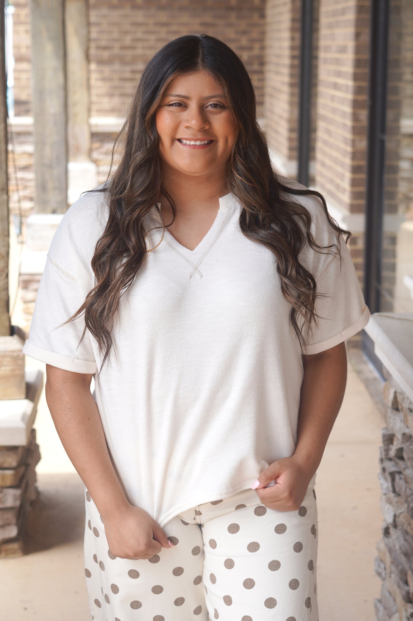 Cream Contrast Stitch Top