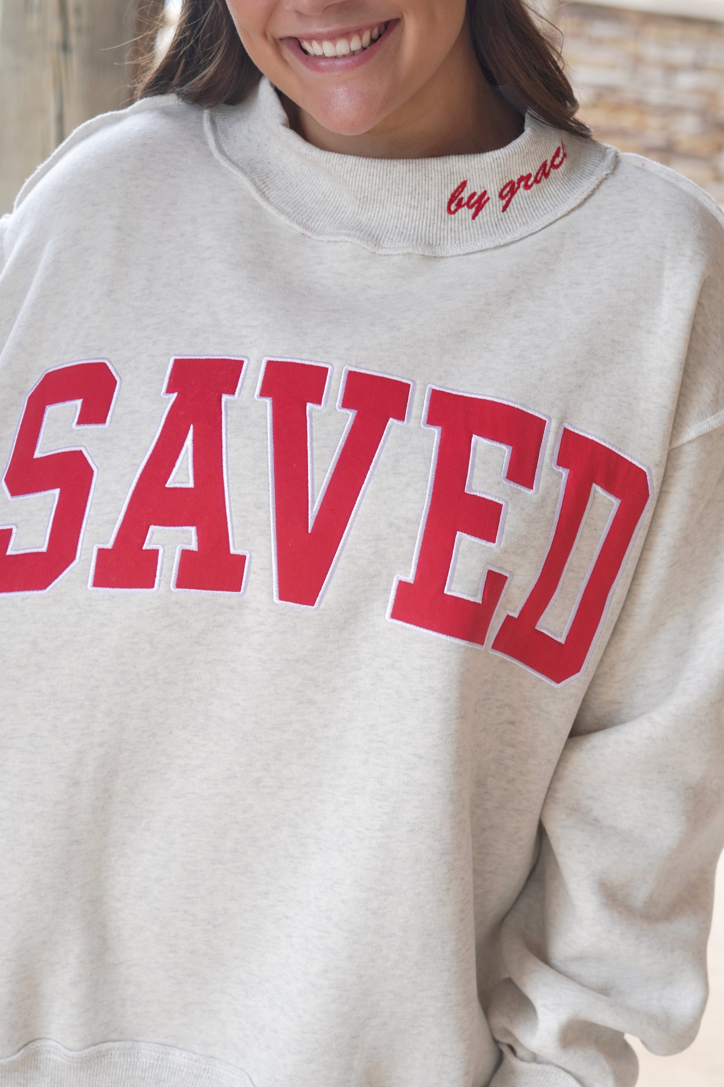 Saved By Grace Embroidered Mockneck