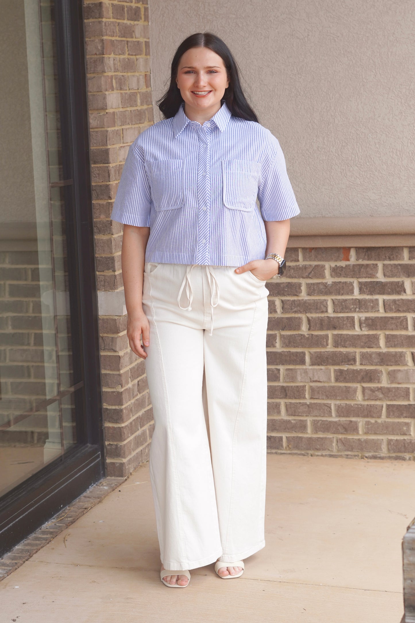 Seaside Blue Striped Collar Top