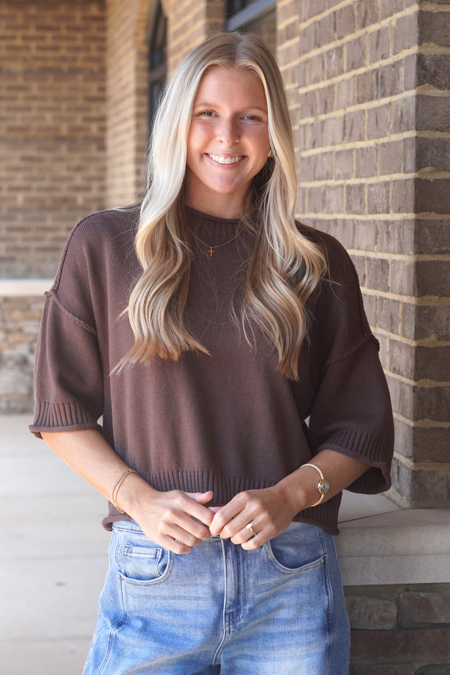 Espresso Knit Short Sleeve Sweater