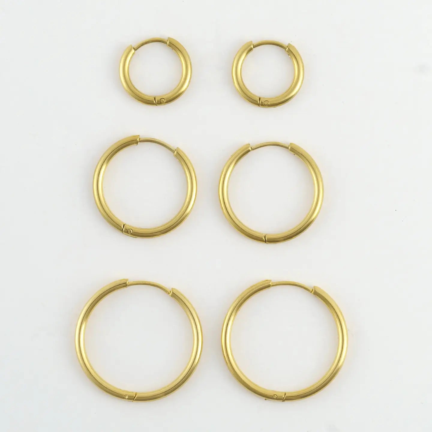 gold hoop trio set, three different sizes of plain gold hoops