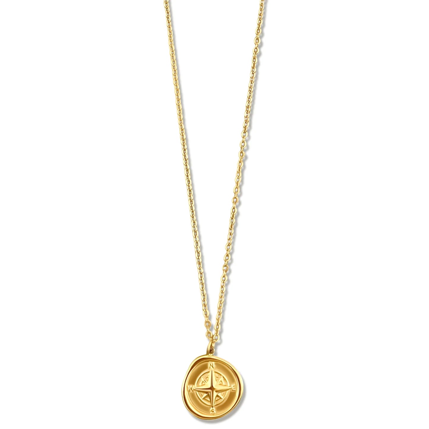 Gold Compass Pendant Necklace, Water Resistant, Measurements: 16 in. + 2 in. Extender, Pendant: 1.5 cm.