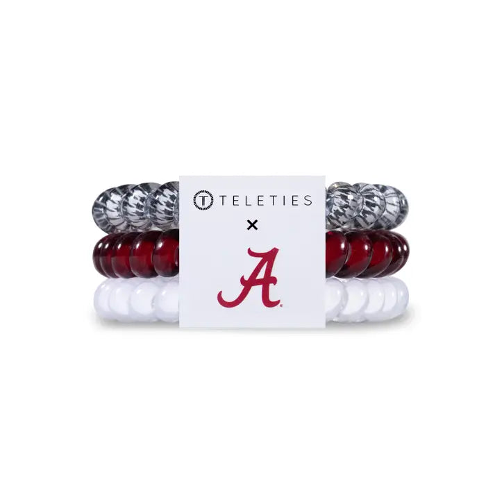 set of 3 teleties: one houndstooth, one red, one white