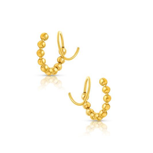 gold beaded spiral hoop earrings