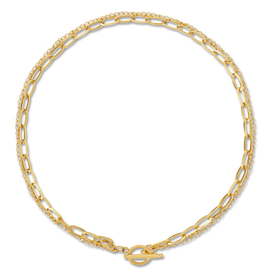 double chain gold necklace with toggle closure