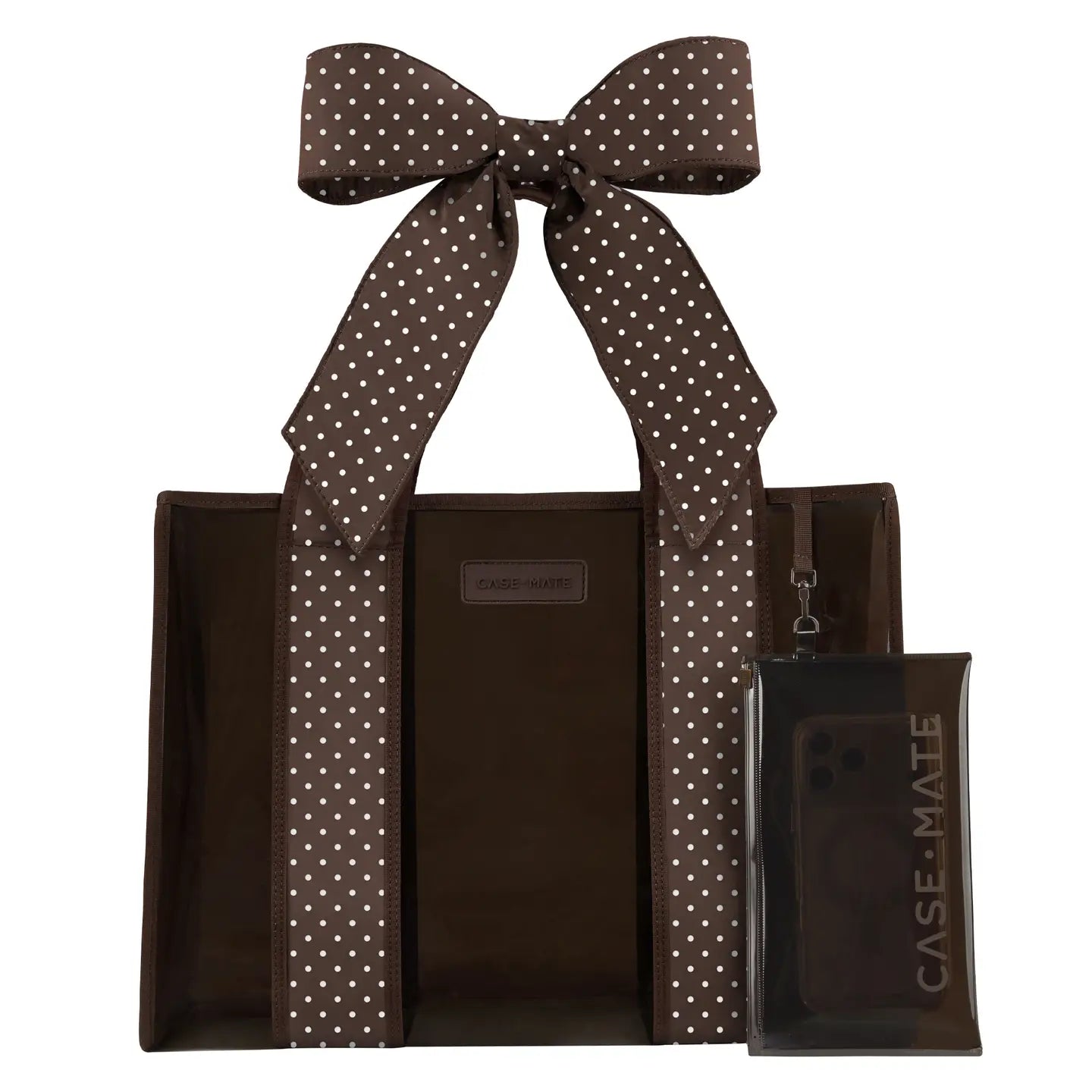Case-Mate Espresso Polka Dot Bow Jelly Tote Bag With Phone Pouch