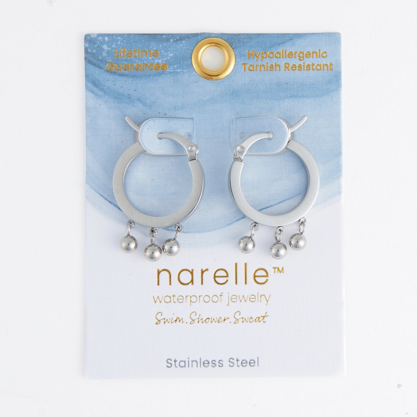 Narelle Waterproof Earrings Ball Dangle Drop Huggie Hoop