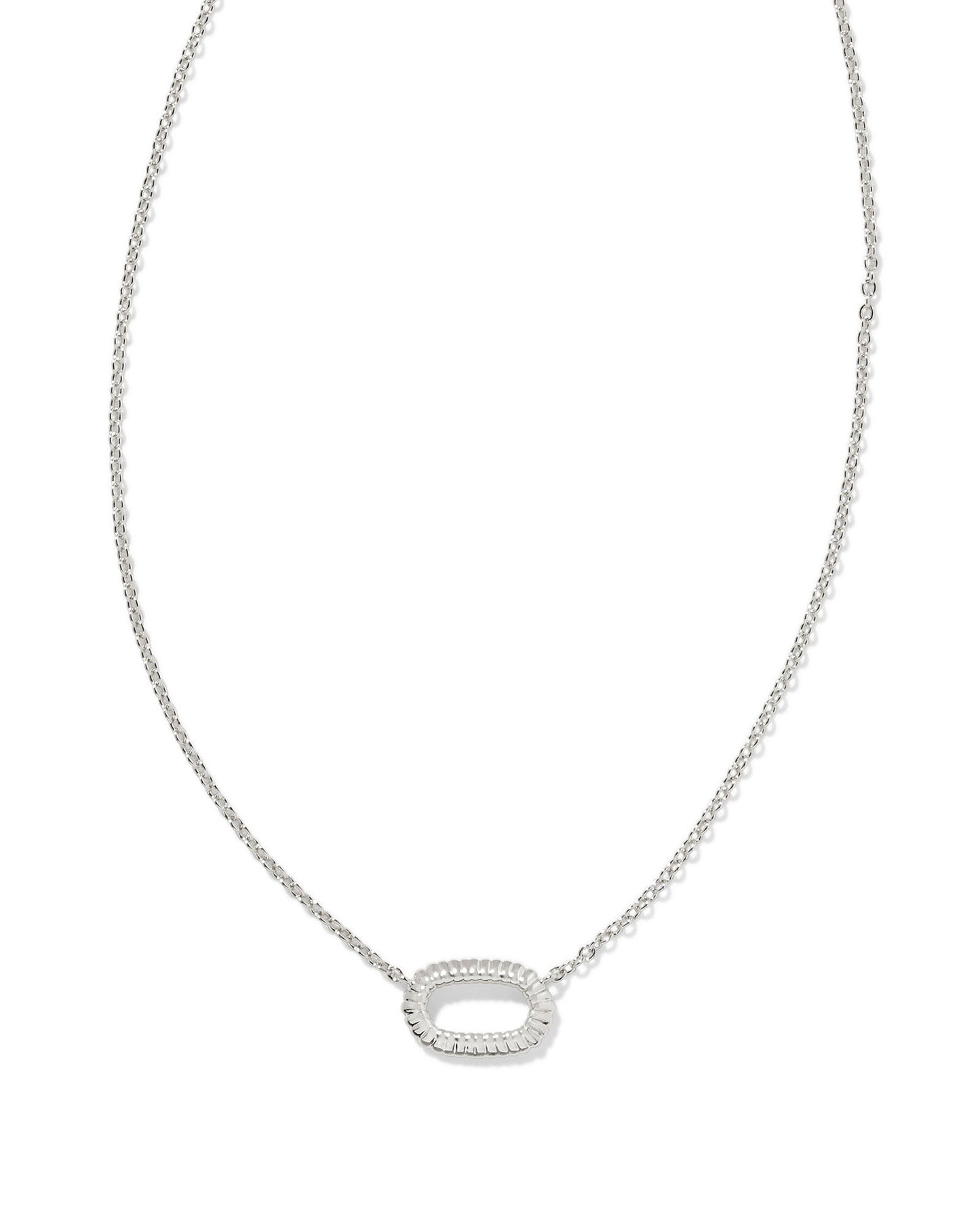 rhodium necklace with an open frame ridged pendant